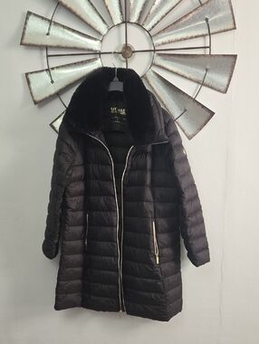 Michael Kors Black Quilted Down Coat with Gold Hardware